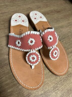 Jack Rogers great shape pink white Navajo leather slip on signature sandals